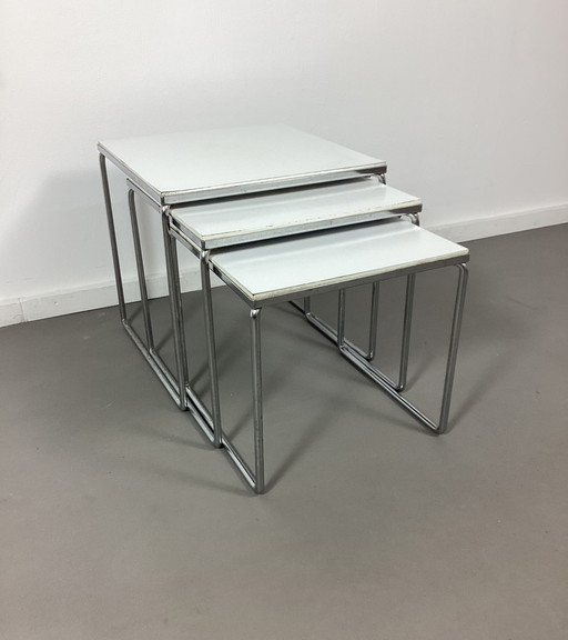Conjunto de mesas nido vintage mesas auxiliares cromadas