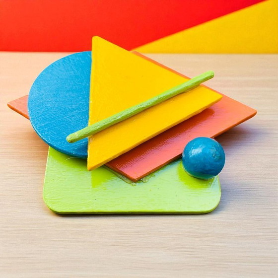 Image 1 of Broche en bois géométrique abstraite Art Déco faite à la main