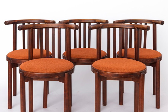 Image 1 of 5 Bentwood Chairs 1950s, Vintage Beech Wood Chairs, Mid Century Dining Chairs, Rust Upholstered Seats