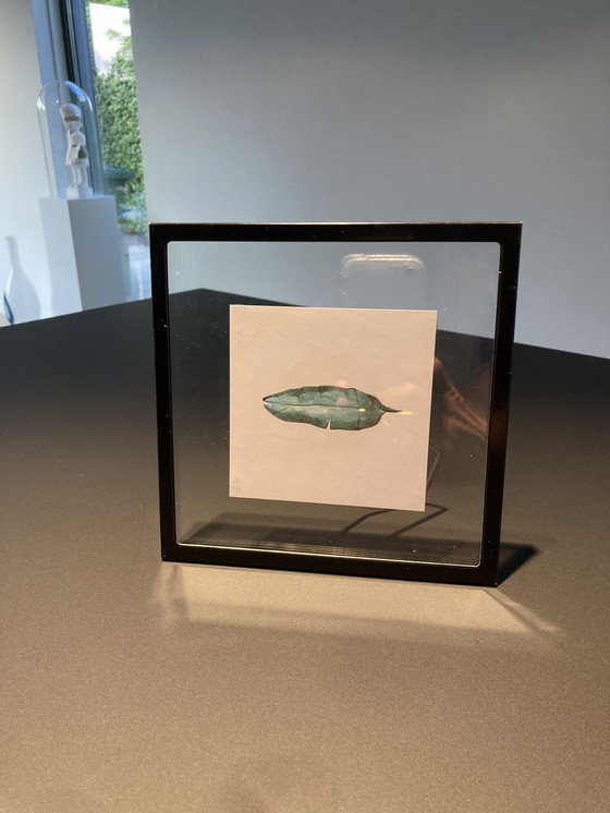 Image 1 of Picture frame with illustration of teal feather