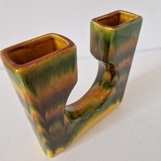 Image 1 of Vintage blok vaas keramieke dubbele vaas bloempot