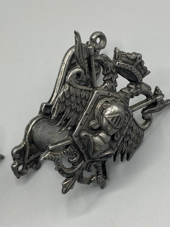 2 gordijnophangers met heraldisch riddermotief – Zilverkleurig metaal – Decoratieve objecten (photo 2 of 8)