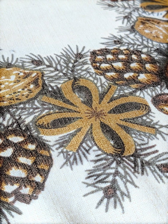 Image 1 of Small vintage Christmas tablecloth – 40×40 cm, cotton, apple-pear-fir tree motif