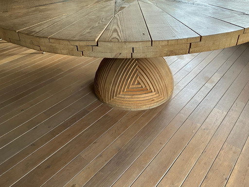 Rose des Vents Round Wooden Table by Mario Ceroli for Poltronova, 1970s