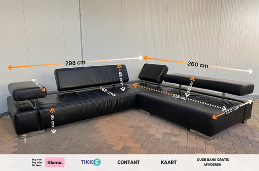 Bruhl zwarte leren hoekbank – Verstelbaar comfort – Ruim loungeontwerp – Gratis levering