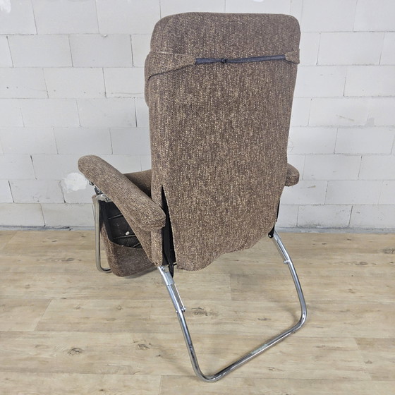 Image 1 of Vintage Verstelbare Relaxfauteuil Chroom / grijs / bruin stof / luie stoel / reclining chair