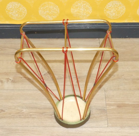 Image 1 of noble 50s 60s umbrella stand gold/ red umbrella stand vintage