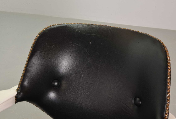 Image 1 of Louis van Teeffelen Dutch Design Pelican Arm Chair for Webe in Solid White Painted Teakwood and Black Leatherette. 