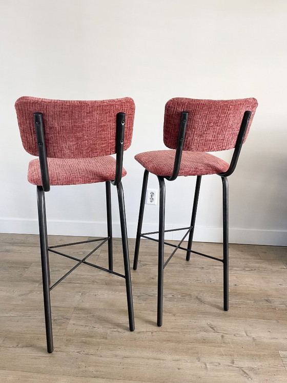 Image 1 of Restyled barkrukken (set van 2) – roze structuurstof