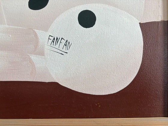 Original Fanfan – Rare Depiction With Children – Hand-Painted – Paintings & Drawings, Wood, Canvas (photo 5 of 7)