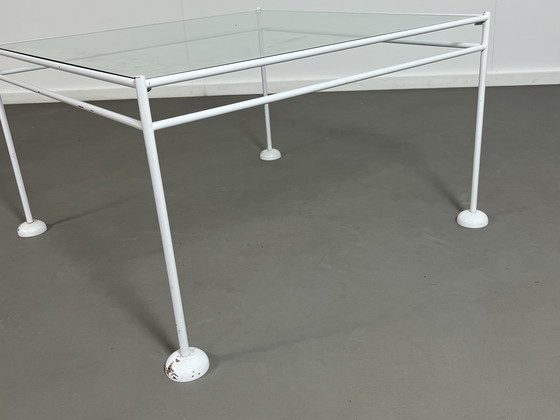 Image 1 of Vintage minimalist coffee table lacquered base with glass top