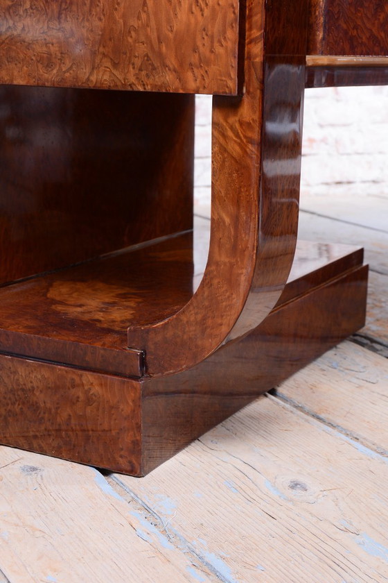 Par de mesitas de noche Art Déco restauradas, de madera de haya, de estilo polaco recuperado, Francia, (photo 8 of 19)