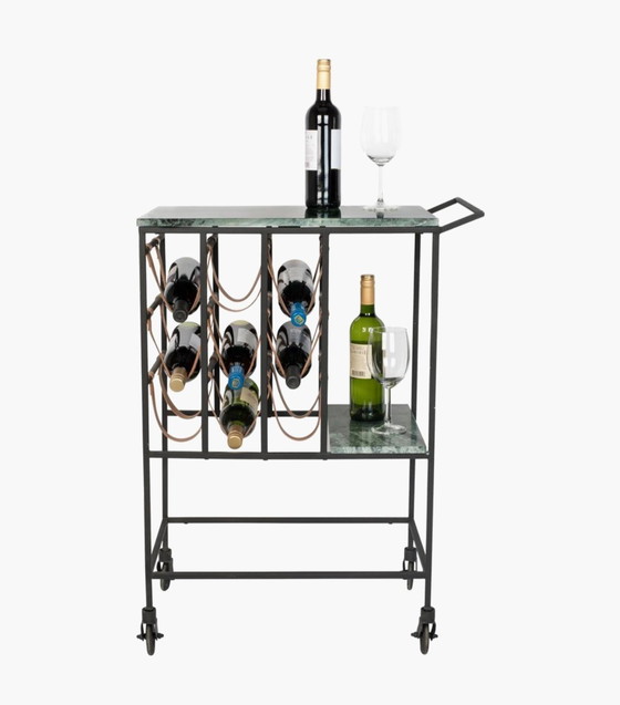 Image 1 of Servierwagen „Dutchbone Mil“ – Grüner Marmor – Design-Servierwagen