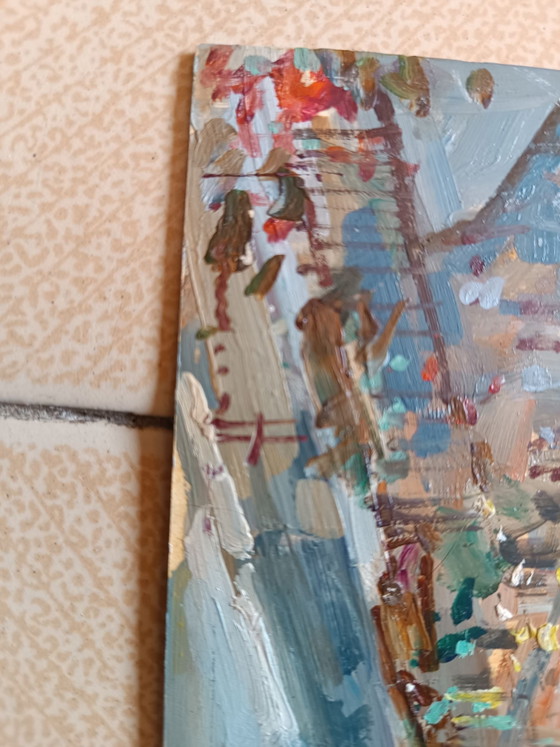 Vue de Rome (huile sur panneau Claudio Simonetti), Objets d'art, Papier, Bois, Bleu (photo 6 sur 6)