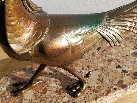 Sculture di uccelli in bronzo su base in terrazzo, Marmo, Metallo, Verde, Art Deco (foto 3 di 7)