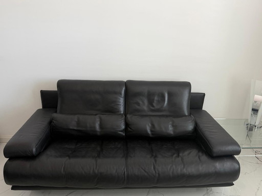 Rolf Benz Möbelset aus schwarzem Leder (Sofa, Sessel, Hocker und Barhocker) – 2 zitsbanken, Leather