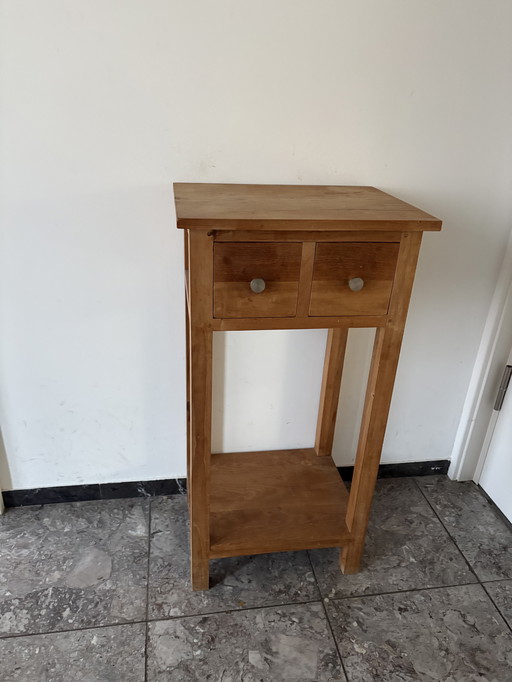 Piccolo scaffale/tavolino in legno con 2 cassetti - legno massello