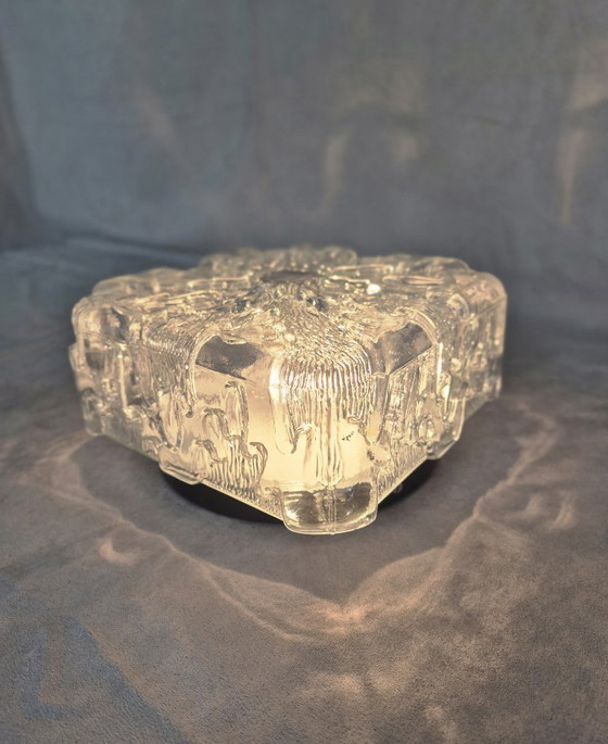 Image 1 of Mid Century Modern Glass Flush Mount Ceiling Light 20cm – Space Age Textured Crystal E27 Lamp