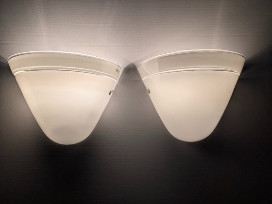 Image 1 of Paire d'appliques murales en cristal blanc de Murano Due, Italie, années 1980