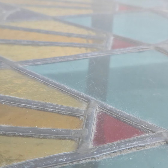 Image 1 of Vintage 1960s Brutalist Coffee Table in Metal, Glass & Stained Glass