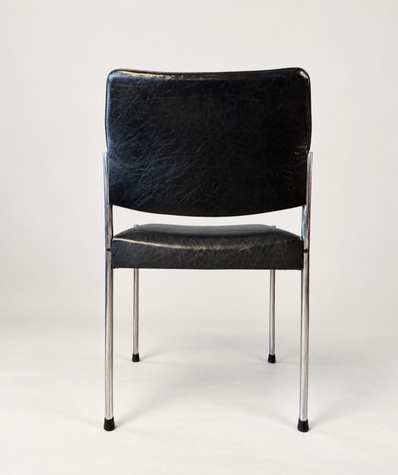 Thereca, 8 vintage Dining chairs, Netherlands, approx. 1960-70, Chrome, Leather, Black (photo 9 of 15)