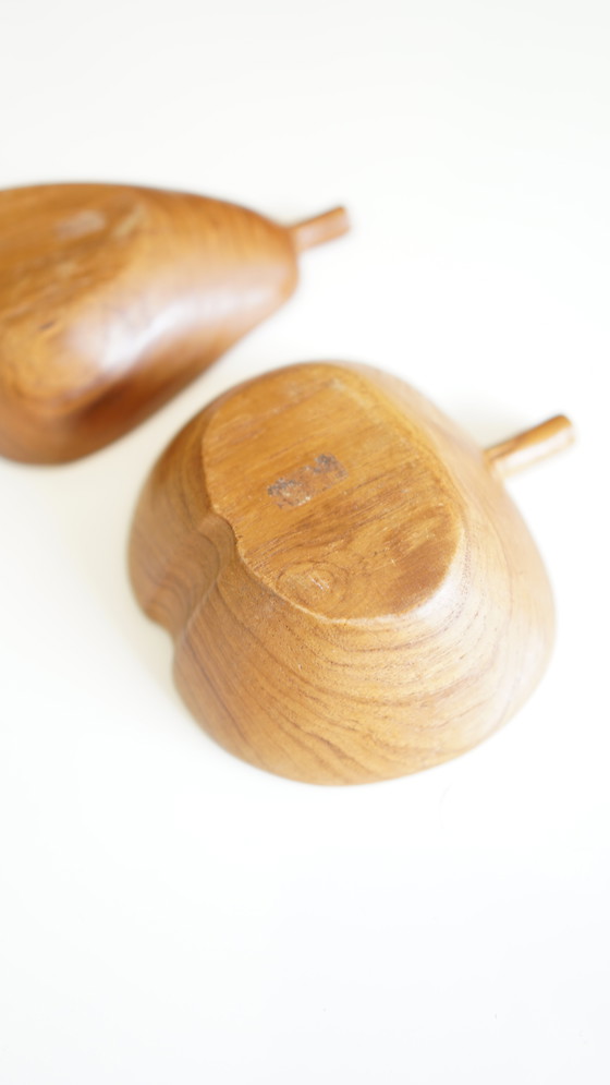 Image 1 of Set of 2 Apple and Pear Wooden Bowls - Handmade Midcentury Vintage - 1970s