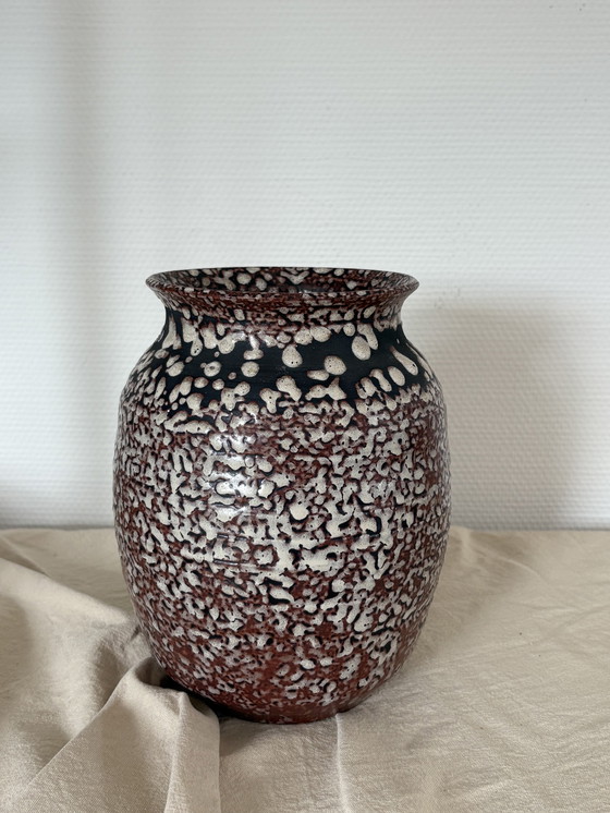 Image 1 of Vase Vintage en Céramique Rouge Marron Texturé H22cm