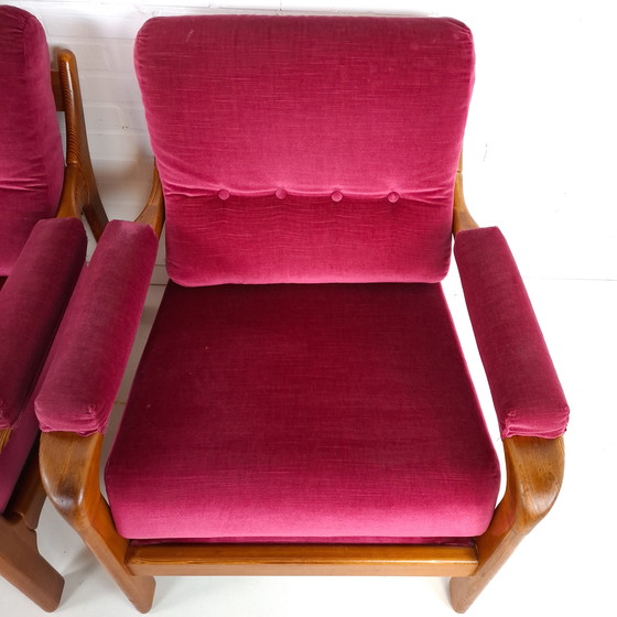 Image 1 of 2 poltrone vintage di design danese anni '70 in legno e velluto rosa