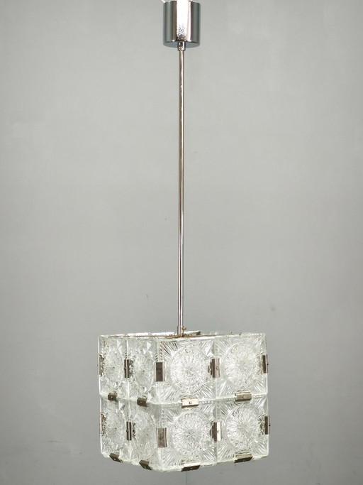 Jaren 70 Italiaanse Space Age Opaline Glas en Blauw Metalen Tafellamp