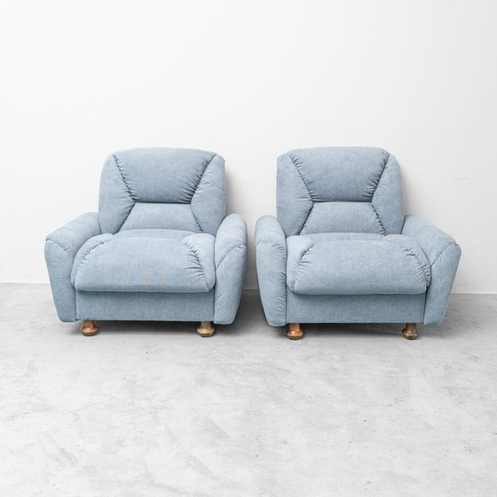 Coppia di poltrone vintage italiane in tessuto azzurro – Design anni '50 – Mid Century Modern (photo 3 of 11)
