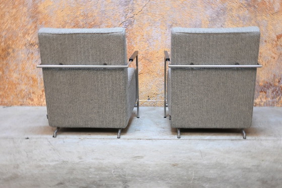 Image 1 of Twee Harvink Alowa design fauteuils bekleed met grijze wollen stof