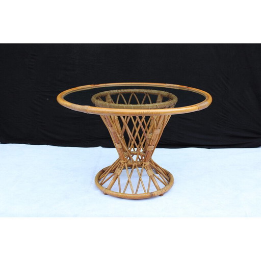 Table d'appoint vintage en bambou et verre - années 1960