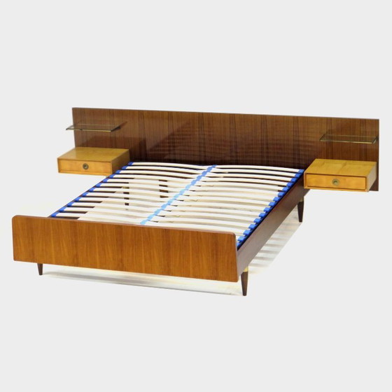 Image 1 of Vintage bed with bedside tables in teak and maple, 1960s