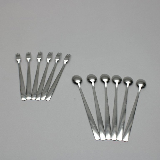 Image 1 of Folke Arström (1907-1997) - Gense Sweden - model Facette - 18-8 stainless steel - set van 6 lepels en 6 vorken (12x) 