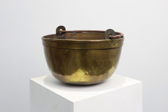 Image 1 of Gran tetera de cobre francesa de granja del siglo XIX con asa de hierro