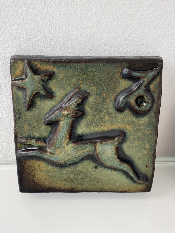 Image 1 of Two vintage 1960s/early 70s wall tiles with zodiac signs