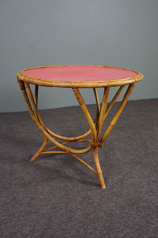 Vintage round rattan coffee table / side table