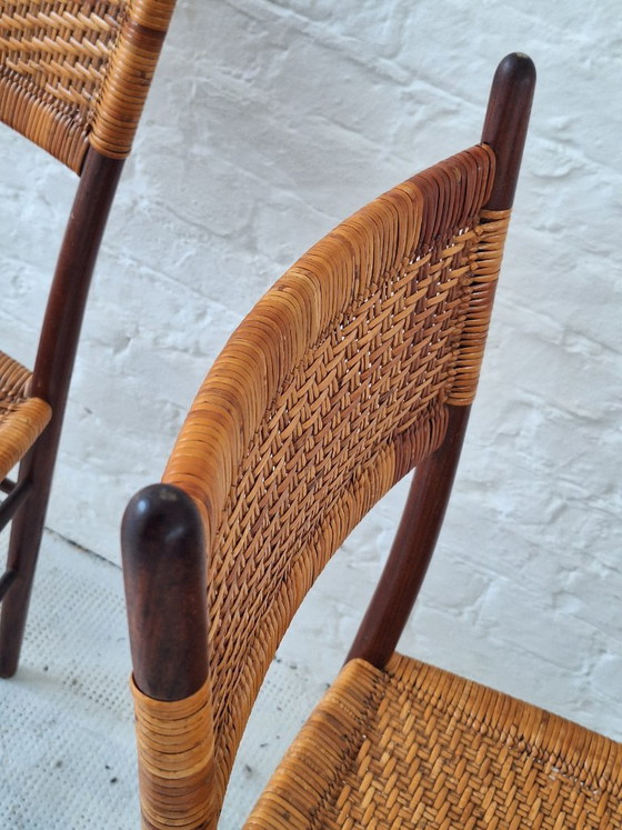 Image 1 of Set of 4 Teak Dining Chairs with Patinated Cane Seats and Backs after Gio Ponti, Italy 1950s