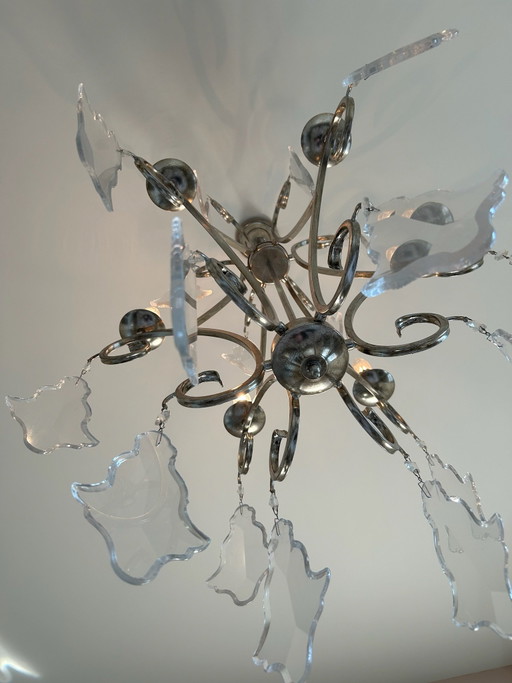 Grand lustre design avec pendentifs en verre, 120 x 65 cm