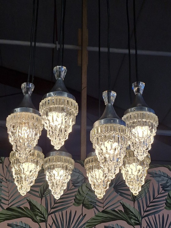 Image 1 of Lampadario/lampada a sospensione vintage con 8 gocce di vetro