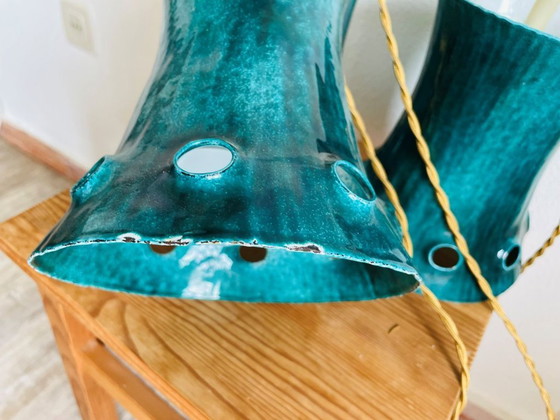 Image 1 of Lampadario a sospensione a cascata a 3 luci in ghisa verde, 1960