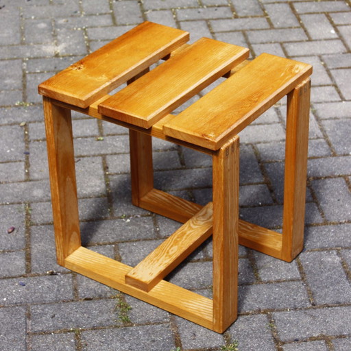 Solid wood stool vintage modernist design 1970s