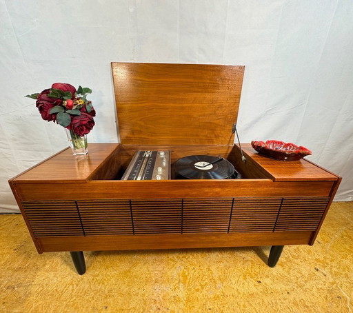 Mid Century Retro Teak Record Player Sideboard with Radio by Ültra (Circa 1960)  A fantastic mid century vintage teak record pla