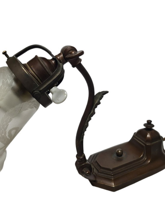 Art Nouveau Duitse pianolamp van glas en tin, jaren 1900 – Bureaulampen, Metal (photo 3 of 9)