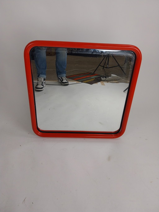 1 x 1970's red metal mirror 60 x 60cm