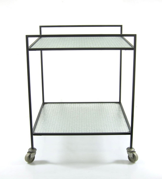 Image 1 of Minimalistischer Teewagen aus Stahl und Drahtglas im Stil der Sechzigerjahre