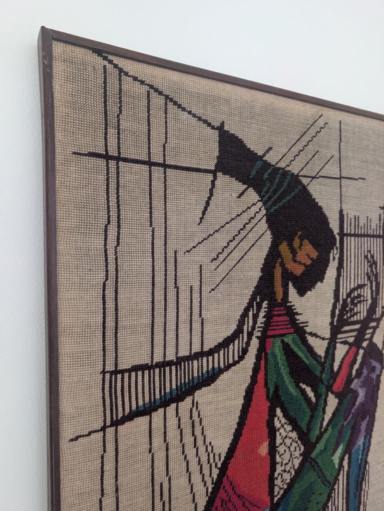 Vintage embroidered wall hanging “The Harp Player” 1970s – 1980s x 57 cm – Paintings & Drawings, Wood (photo 4 of 5)