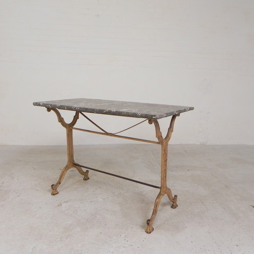 Table de jardin, table de bistrot A. Delail Toulouse avec plateau en marbre, années 1920