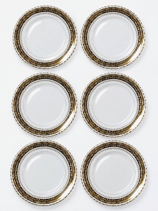 Set di 6 piatti piani vintage ADP L Royal Limoges, porcellana dorata - 1