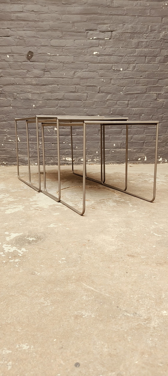 Image 1 of Vintage Perforated metal Post modern Nesting Tables mimi set '80
in style van mategot artemeta